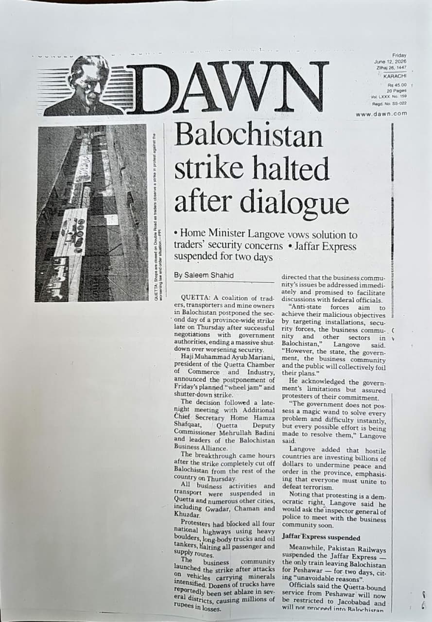 Balochistan Strike Halted After dialogue